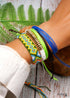 Boho Bracelet, White Blue Colorful Shell Gold